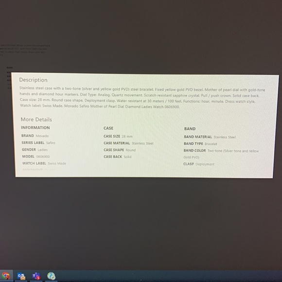 MOVADO Safiro Mother of Pearl Dial Diamond Ladies Watch No. 0606900 - Picture 7 of 7